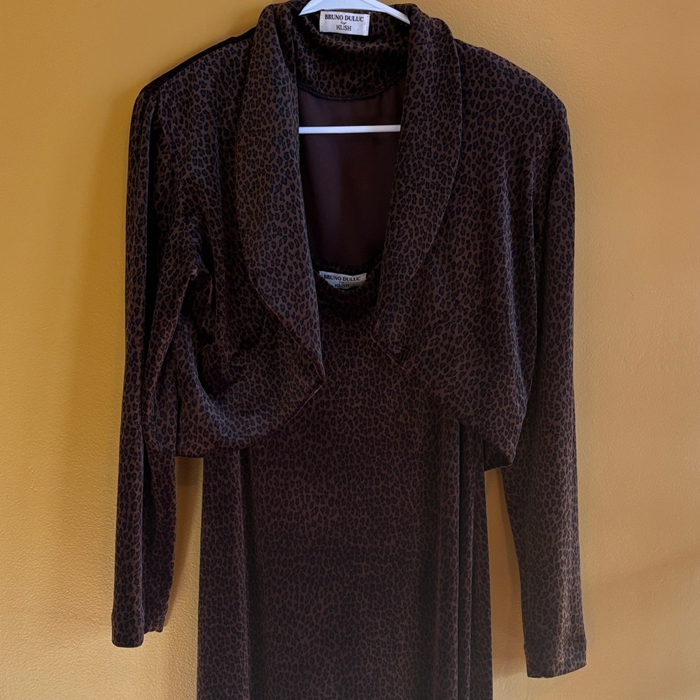 Vintage Velvet Leopard-Print Maxi Tank Dress With Cardigan